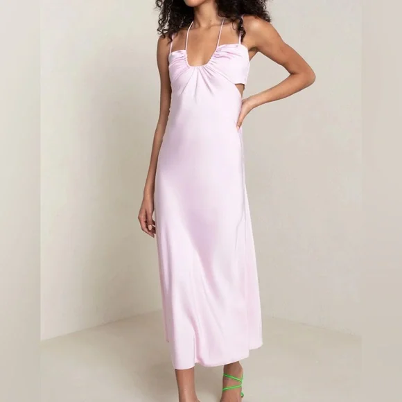 open lace back dress Pleated Halter Neck Asymmetrical Hem Gown - FINAL SALE